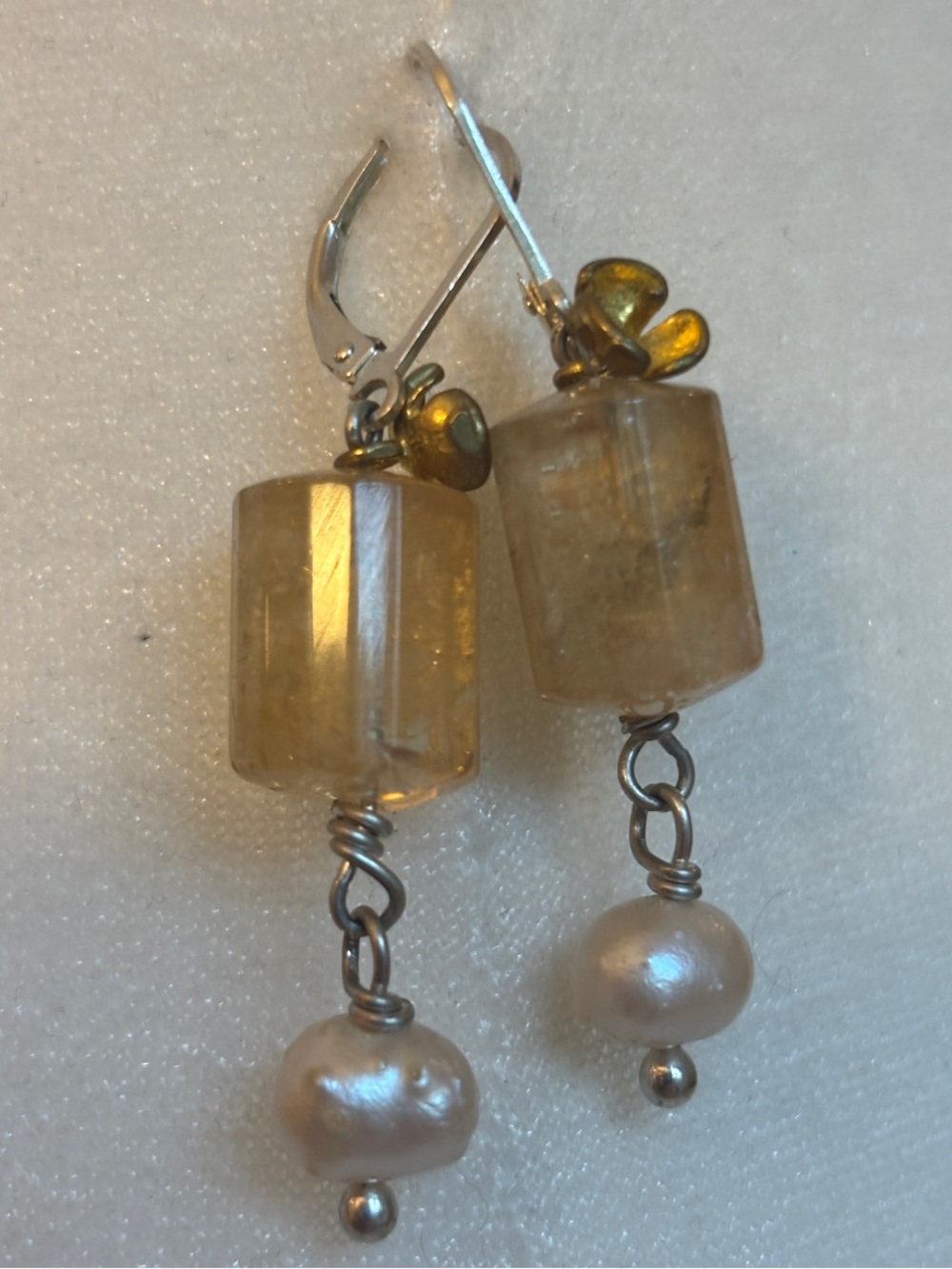 Artisan Created Citrine and Freswater Pearl Drop Earrings 🌟